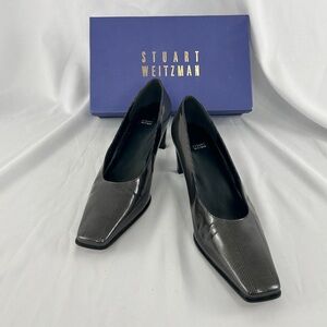 Vintage Stuart Weitzman Grey Plaid Square Toe Pumps